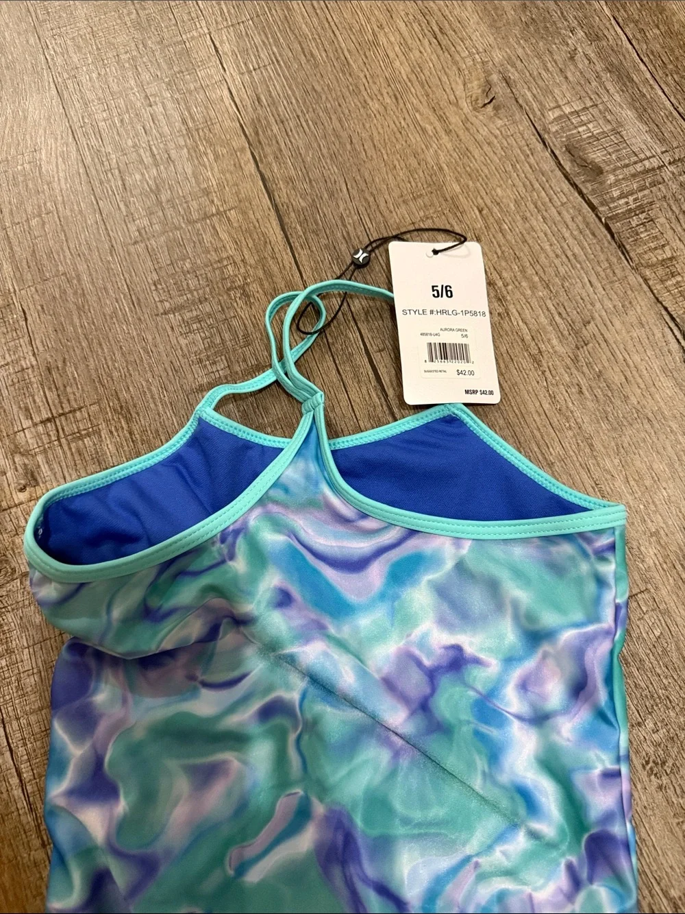 Hurley Girls' Turquoise, Purple & Teal Marble One-Piece Swimsuit